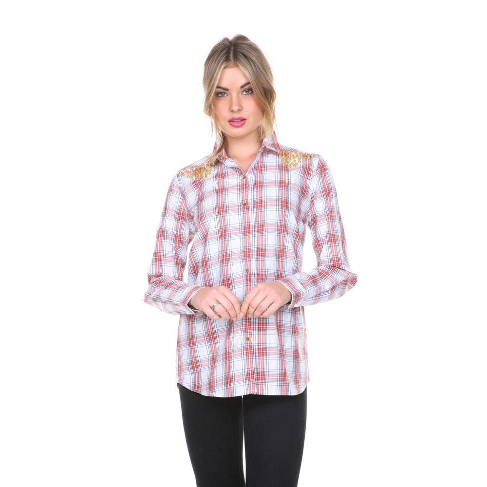 Stanzino Women's Studded Plaid Button-Down Shirt